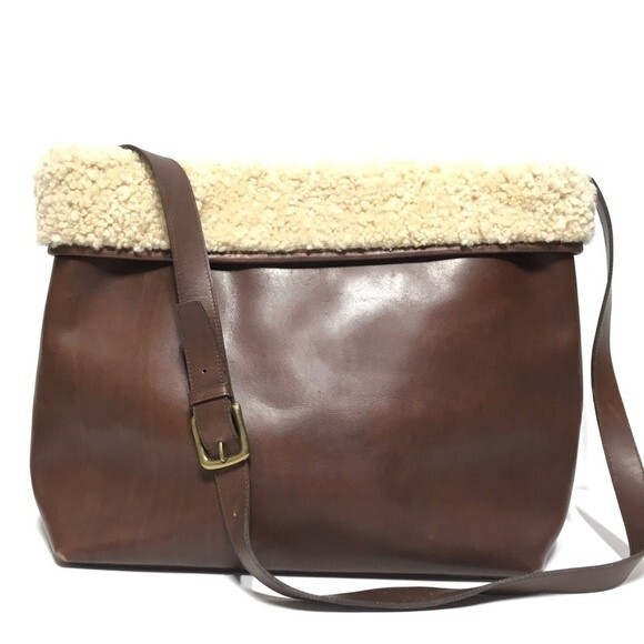 Jennifer Graham Sherpa Lined Leather Shoulder Bag - Picture 2 of 16